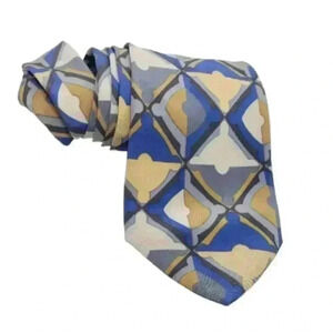 Vintage MCM Silk Neck Tie 100% Silk Italy Geoffrey Beene Luxury Necktie Blue